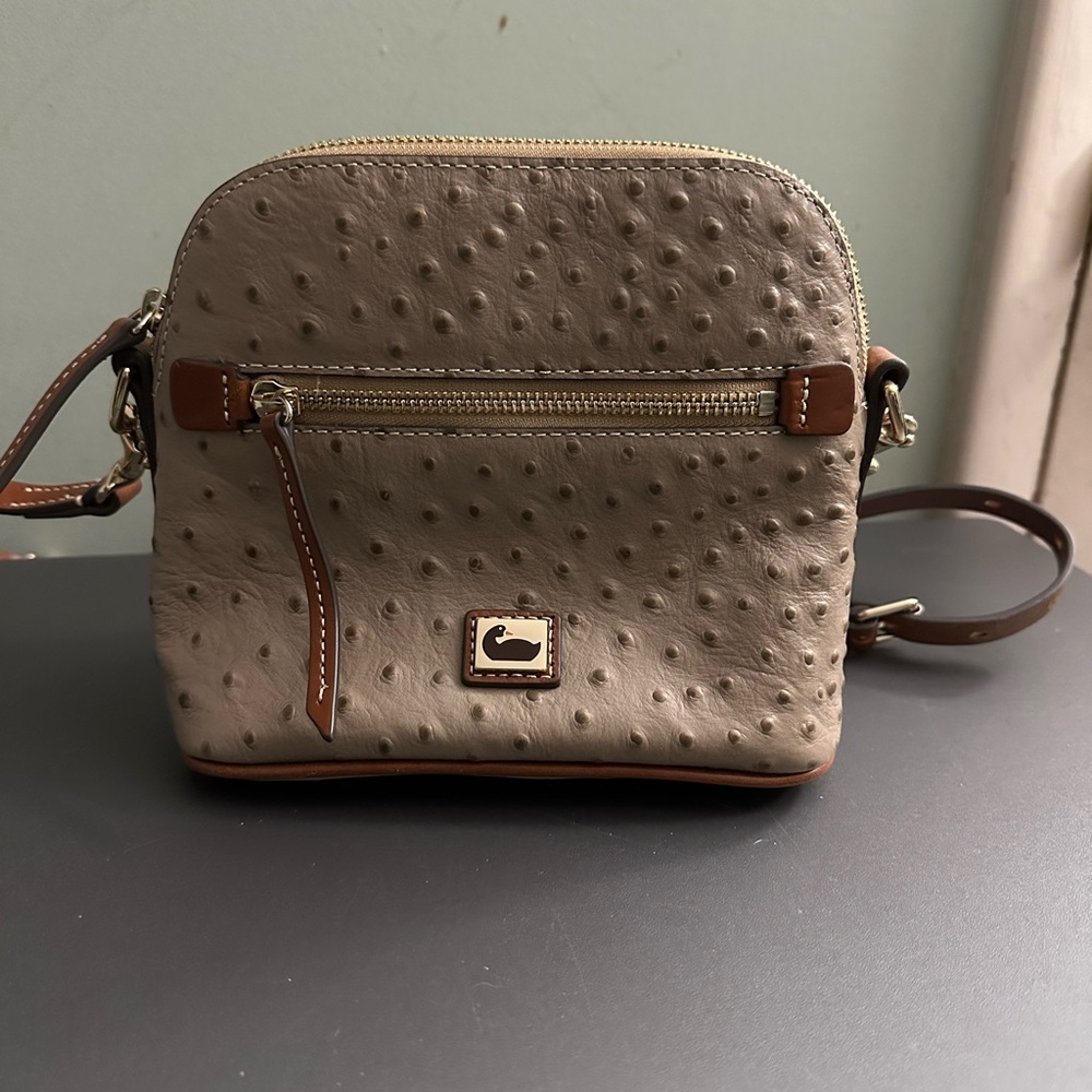 Dooney & Bourke Taupe Ostrich Domed Crossbody